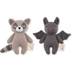 Konges Sløjd Rattle Set | Cuddly Rattle Mini Raccoon & Mini Bat | Konges Sloejd Raccoon & Vleermuis Rammelaar | Set van 2 Knuffel Rammelaars
